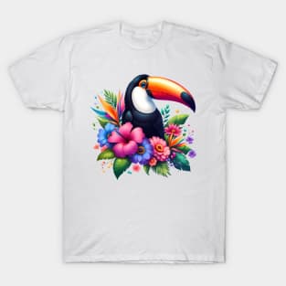 A toucan decorated with beautiful colorful flowers. T-Shirt